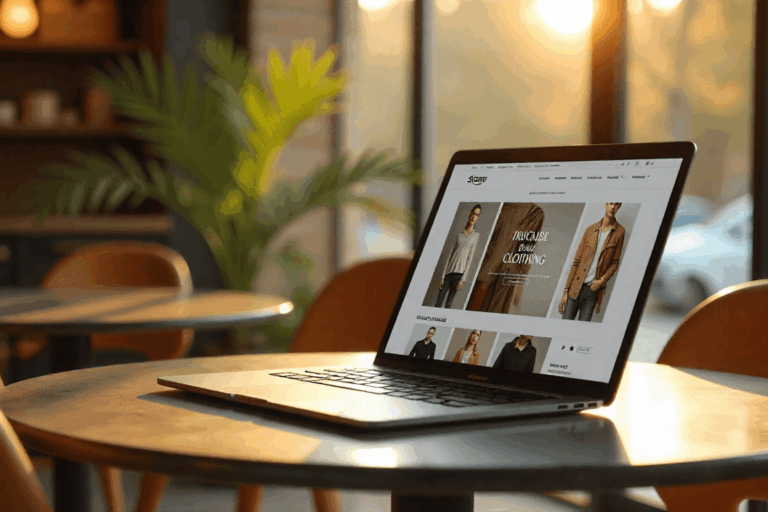 laptop webshop (1) Laptop met een webshop op het scherm